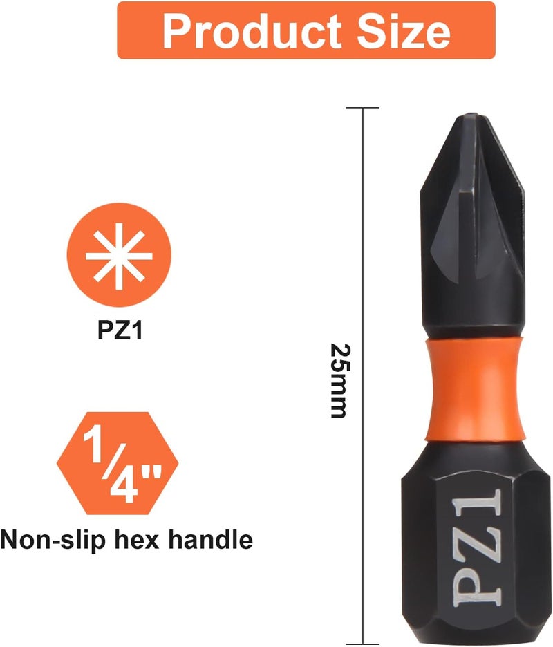 BAIDETS Pro PZ1 Bit Assortment - Screwdriver Bits Set 20Pcs, 25mm Length, Pozi Screwdriver Bit, 1/4 Inch Hex Shank, with Storage Box - Image 3